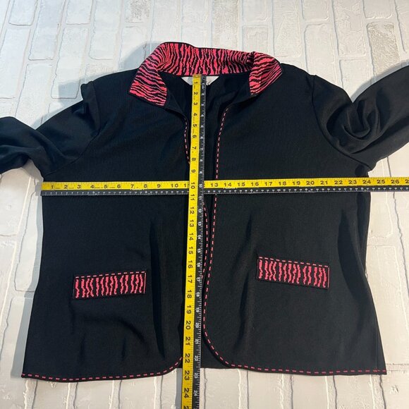 Ming Wang Cardigan Jacket Womens XL Black Coral Pink Open Front Knit 3/4 Sleeve - Picture 2 of 10